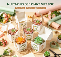 Mini boîte carrée en papier pour fleurs avec poignée en ruban, boîte à succulentes de remerciement, boîte cadeau pour mariage ou fête, pour petite plante verte