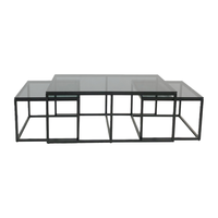 Set meja Kopi & Teh Modern terbaik kaca tahan lama dasar logam hitam bersarang rumah kantor ruang tamu furnitur