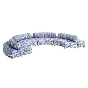 Sofá Curvo de Lujo Estilo Porcelana Azul y Blanca, Sofá de Tela Artístico Moderno para Sala de Estar de Villa y Decoración de Vestíbulo de <span class=keywords><strong>Hotel</strong></span> - Product Image 2