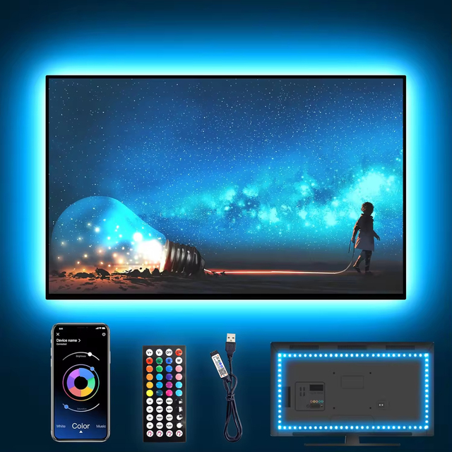Light-emitting diode backlit TV light-emitting diode with remote and application control 5V USB TV backlight synchronization