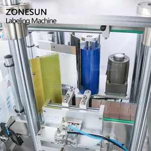 Automatic Bottle Labeling Machine ZONESUN Full Automatic Flat Round Bottle Adhesive Sticker Cans Beverage Label Applicator Cosmetics Packaging Labeling Machine