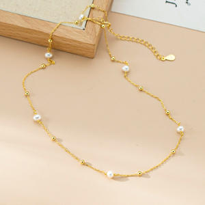 Collier en argent pur S925 avec perle, chaîne Chopin, style rétro français, luxe léger, accessoire haut de gamme pour femmes, colliers en perles - Product Image 1