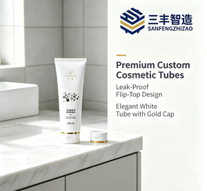 Tubos Exprimibles Cosméticos Personalizados de Alta Gama, Cuerpo Blanco Mate con Tapa Abatible Dorada, Envase Portátil a Prueba de Fugas para el Cuidado de la Piel - Product Image 1
