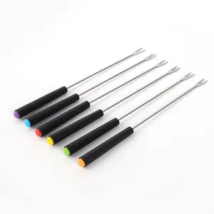 Besafe Lot de 6 fourchettes à tremper en acier inoxydable pour gâteaux au chocolat et au fromage avec poignée en plastique pour les bâtonnets à rôtir au barbecue.