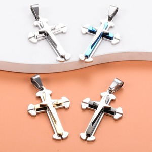Pendentif croix classique en acier inoxydable pour hommes et femmes, couleur noir/bleu/argent/or, bijoux cadeaux - Product Image 2