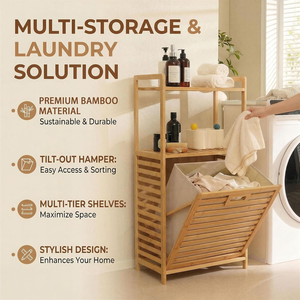 Offre exceptionnelle : panier à linge pliable en bambou personnalisé pour vêtements sales avec couvercle amovible, panier à linge rectangulaire en bambou - Product Image 5