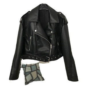 Chaqueta <span class=keywords><strong>de</strong></span> <span class=keywords><strong>cuero</strong></span> recortada para <span class=keywords><strong>mujer</strong></span> estilo motociclista ajustada con cuello <span class=keywords><strong>de</strong></span> solapa con muescas a la moda <span class=keywords><strong>de</strong></span> primavera y otoño - Product Image 4