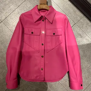 Pink Leather Shirt Women Genuine Leather Cloth Oversize Autumn New Arrival Real Sheep Leather Coat