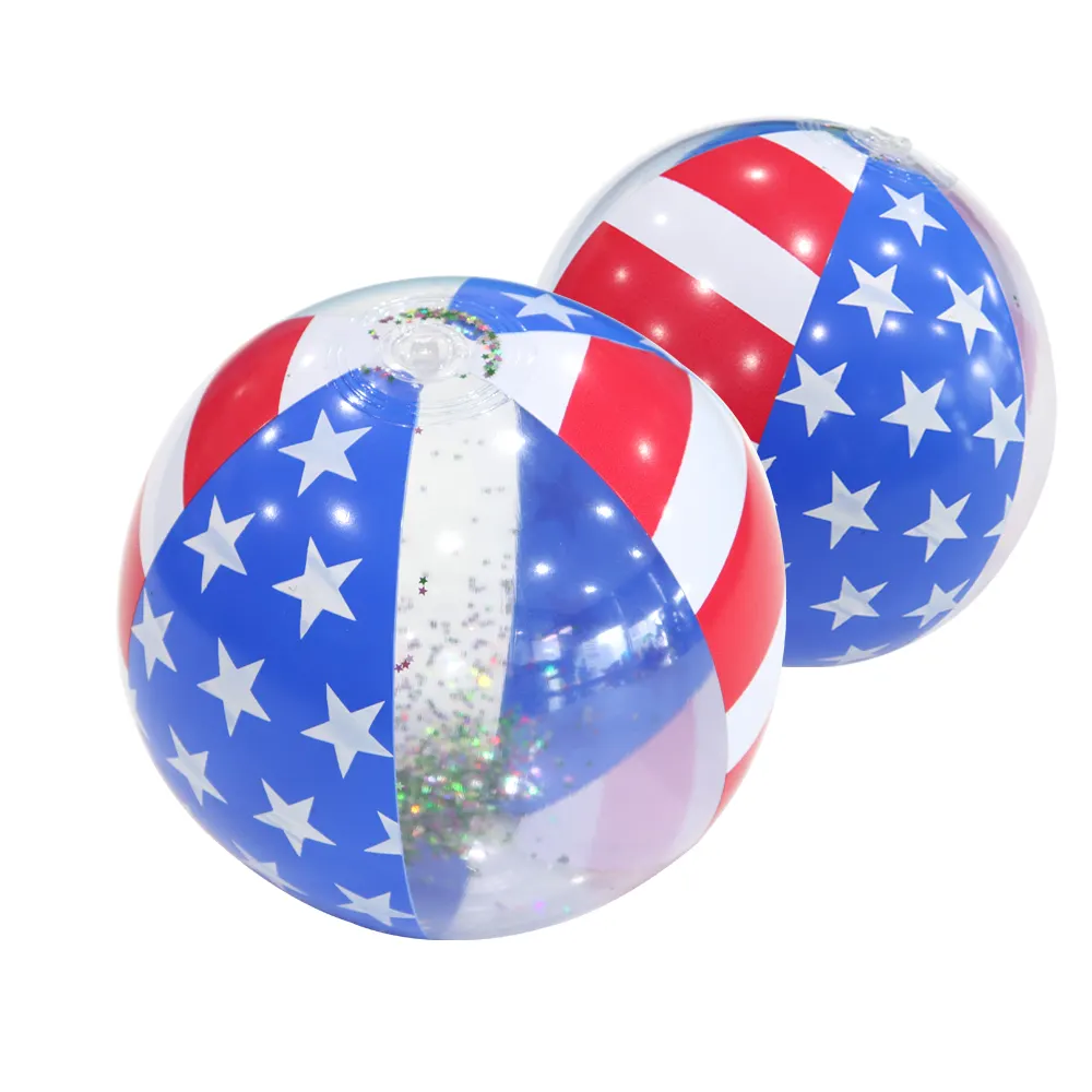थोक अमेरिका ग्लिटर बॉल विज्ञापन इन्फ्लैटेबल बीच बॉल पीवीसी प्रोमोशनल पारदर्शी बीच बॉल कस्टम लोगो