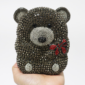 Bolso <span class=keywords><strong>de</strong></span> mano Lady Diamond con patrón <span class=keywords><strong>de</strong></span> diamantes brillantes y diseño <span class=keywords><strong>de</strong></span> oso, con cadena desmontable y cierre magnético, ideal para cócteles, bailes <span class=keywords><strong>de</strong></span> graduación y discotecas. - Product Image 3