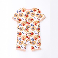 Romper Bayi Serat Bambu Motif Blueberry Lengan Pendek Resleting Lembut Bernapas Unisex Musim Semi Musim Panas 0-24 Bulan Grosir Dapat Disesuaikan