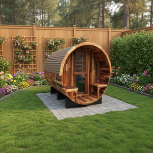 Sauna de Barril para Exteriores <span class=keywords><strong>en</strong></span> Oferta, Madera Maciza de Hemlock y Cedro, Sauna Tradicional de Vapor Húmedo, Sauna de Barril de Leña para Exteriores - Product Image 1