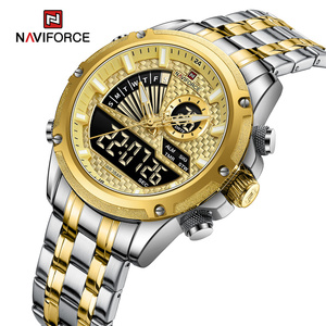 Montres pour hommes Naviforce 9205 Sg, nouvelle <span class=keywords><strong>montre</strong></span> de luxe en acier inoxydable, bracelet authentique, quartz analogique, écran LCD numérique - Product Image 1