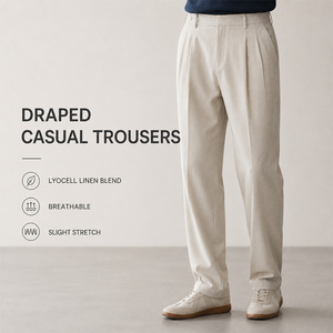 Lyocell <b>Linen</b> Blend <b>Men's</b> Draped <b>Casual</b> Pants Solid Color Long <b>Trousers</b> Custom Logo Premium Soft Breathable Summer Bottom - Product Image 1