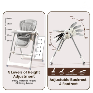 Chaise haute bébé réglable de luxe 2 en 1 avec fonction balancelle pour tout-petits, design élégant et pliable, utilisation sûre, siège d'alimentation haut de gamme - Product Image 2