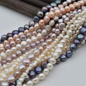 Collier de perles d'eau douce naturelles à double face de forme baroque, bon lustre, perles de bijoux DIY, produit semi-fini, forme de bouton - Product Image 1