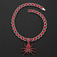 NL2114 Chaîne cubaine en argent plaqué avec strass rouge diamant et motif araignée pour hommes et femmes
