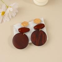 Boucles d'oreilles tendance en acrylique avec disque en bois épissé et électroplaqué pour femme, style vintage exagéré, rétro et élégant