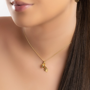 Kalung daun ek dan Acorn dengan perhiasan piring emas 18k kalung tahan air hadiah Acorn perhiasan kualitas tinggi - Product Image 3