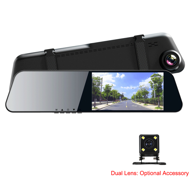4.7-Inch IPS Screen HD Night Vision Rearview Mirror Dash Cam with Single or Dual Lens 1080P Car Black Box Camcorder