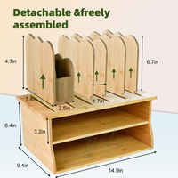 Organisateur de rangement d'angle de bureau en bambou robuste Gestion des câbles avec porte-fichiers réglable Tenue de stylo pour bureau à domicile