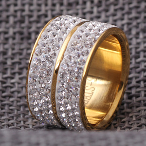 <b>Crystal</b> <b>Ring</b> 12mm Stainless Steel Double Row Diamond Set Wedding Band Unisex Jewelry - Product Image 1