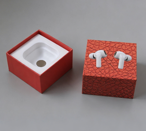 Custom Premium AirPods Packaging <b>Box</b> with Red Textured Design and White <b>Magnetic</b> Closure Rigid Case for Consumer Electronics - Product Image 3