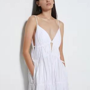 Vestido Largo de Lino de Alta Calidad Estilo Vacacional con Tirantes Finos, Escote Halter Profundo, Tallas Grandes, Corte A, para Mujer - Product Image 6