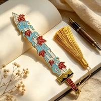 Marque-page en métal personnalisé, style chinois, thème épée classique, fleur pressée, marque-page personnalisé pour cadeau étudiant avec pompon