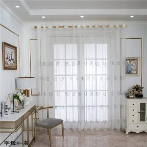 Turkish Style Embroidered Sheer Fabric Curtain Luxury White Tulled Wavefold Window Sheer Curtain