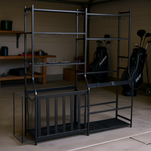 Organizador de Almacenamiento de Palos de Golf de Acero DB Wholesale, con 2 Soportes para Bolsas, Cesta para Garaje, Uso Adulto, Color Sólido - Product Image 2