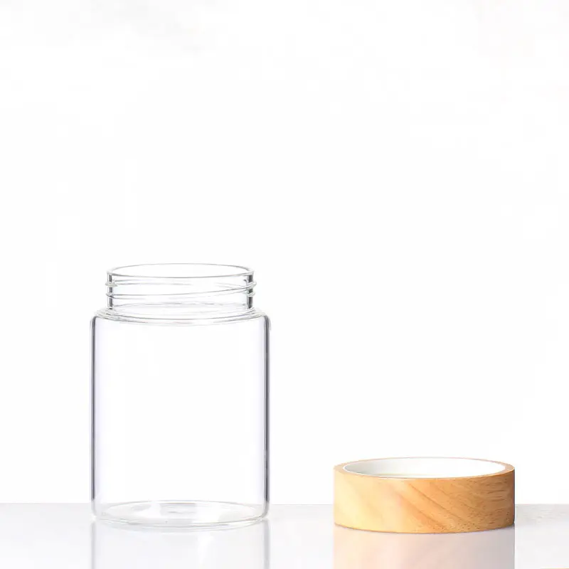 Best cheap mini airtight cylinder food candy containers small glass storage jars with wooden top lid