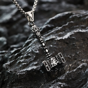 yunnique Vintage Stainless Steel Unisex Viking <b>Thor</b> <b>Hammer</b> Pendant <b>Necklace</b> Geometric Design Gift Jewelry - Product Image 3