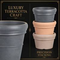 Pots en plastique ronds robustes empilables anti-UV en PP finition mate terre cuite durables pour jardin et pépinière avec drainage