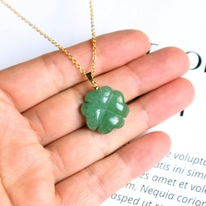 도매 천연 원석 그린 아벤츄린 925 스털링 실버 크리스탈 네잎클로버 목걸이 펜던트 - Product Image 3