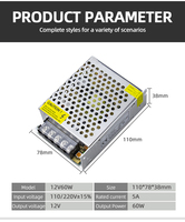 Adaptador de Corriente CA, Transformador de Voltaje y Corriente de 110V-220V a 24V 2A 12V4A, Fuente de Alimentación Conmutada para Equipos con Voltaje Seleccionable