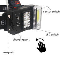 Lampe frontale LED carrée rechargeable au lithium-ion avec détecteur de mouvement, faisceau réglable, projecteur latéral COB, lumière du jour 6000K, étanche IP44