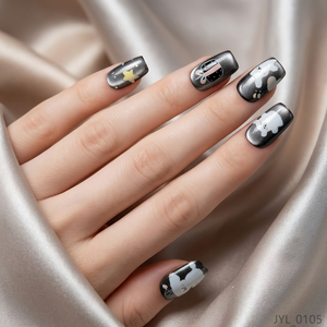 <span class=keywords><strong>Uñas</strong></span> Postizas con Diseño de Conejito y Estrella, Impresas con UV, <span class=keywords><strong>Uñas</strong></span> <span class=keywords><strong>Negras</strong></span> Cuadradas Cortas y Brillantes, <span class=keywords><strong>Uñas</strong></span> <span class=keywords><strong>Acrílicas</strong></span> Reutilizables - Product Image 1