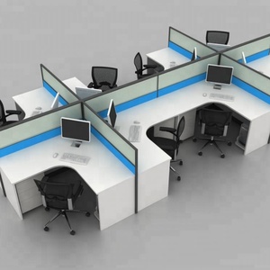 Cubículos de Oficina Modulares en Forma de L con 4 Asientos y Cristal para Call Center - Product Image 2
