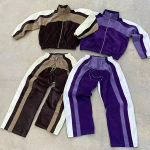 Tùy chỉnh Mens Jogger Bộ Vải to sợi baggy sweatsuit Zip Up sọc màu sắc cổ điển bị chặn Áo gió Tracksuit cho nam giới - Product Image 2