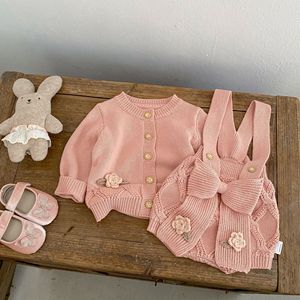 Conjunto de Ropa Tejida para Bebés Recién Nacidas, Cárdigan con Flores Hecho a Mano y Pelele, Conjunto de 2 Piezas de Suéter de Algodón para Bebés de 0 a 24 Meses - Product Image 2