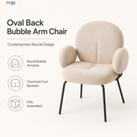 Fauteuil Boucle rembourré, dossier ovale, accoudoirs ronds, pieds en métal noir, ergonomique pour salon, bureau à domicile