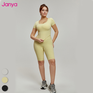 Janya Phụ Nữ Chạy Thể Thao Mặc Cộng Với Kích Thước Cố Định Miếng Đệm Lưới Chắp Vá Yoga Áo Sơ Mi + Kháng Khuẩn Túi Biker Quần Short Yoga Bộ - Product Image 4