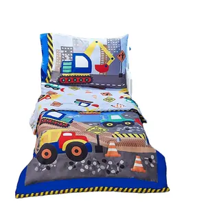 Großhandel 4-teilige Cartoon Kleinkind Tröster Set Bedrucktes Muster Weiche Bettwäsche Set mit Tröster Flat Sheet Fitted Kissen bezug