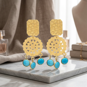 Pendientes de latón hechos a mano con piedras preciosas, chapados en rodio, estilo bohemio, con ónix. - Product Image 3