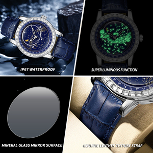 Montre à quartz Binbond 8899 pour homme, cadran rotatif ciel étoilé, diamant, 44 mm, mode soleil lune étoile, étanche et lumineuse - Product Image 6