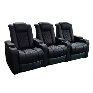 Canapé inclinable 3 places en cuir PU noir avec porte-gobelets, capitonné, pour home cinéma et salon - Product Image 1