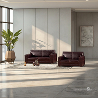 Ensemble de canapés en cuir PU de luxe haut de gamme, style américain traditionnel, pour bureau, hall d'accueil, réception, salon, chambre à coucher