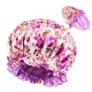 News Regular Size Flounced Edge Hair Bonnet Reversible Floral Pattern Sleep Cap Double Layer Satin Bonnets With Elastic