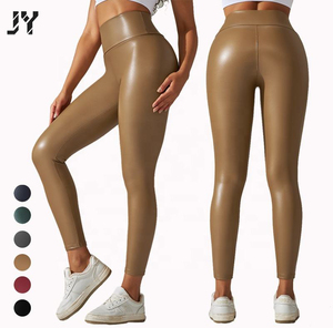 Leggings en similicuir JY pour femme, taille haute, effet ventre plat, brillants, pour yoga, rehaussement des fesses, compression, entraînement, gym - Product Image 1